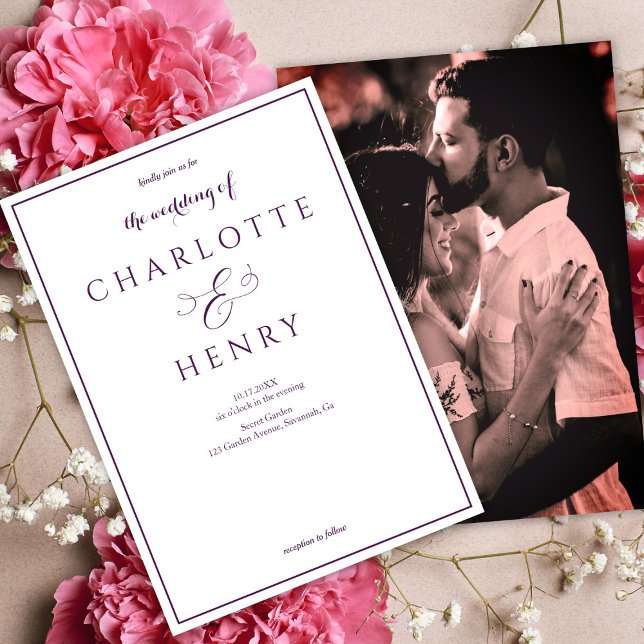 Invitación Boda púrpura con guión de caligrafía elegante (Subido por el creador)