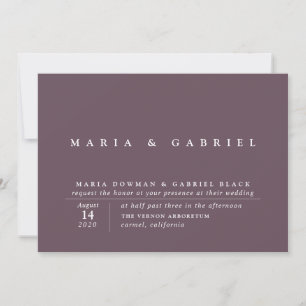 Invitación Boda púrpura de berenjena moderna. Tipografía