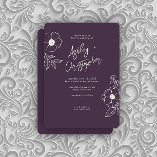 Invitación Boda púrpura de berenjenas botánicas florales míni