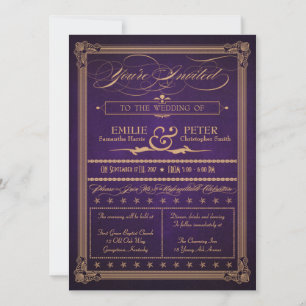 Invitación Boda púrpura de berenjenas con estilo de póster vi