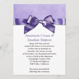 Invitación Boda púrpura de la cinta de satén