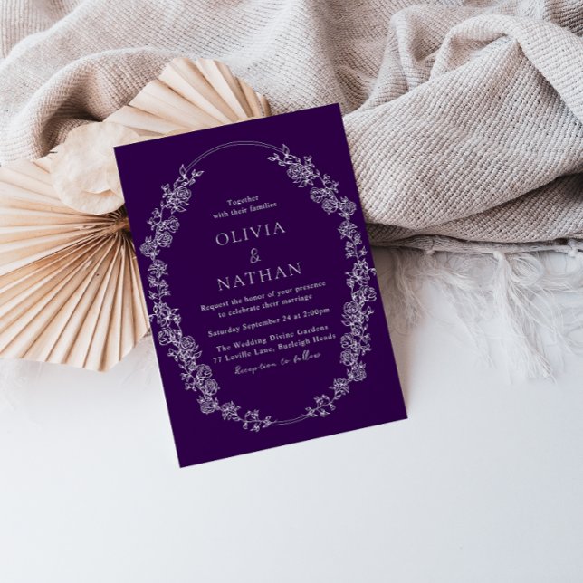 Invitación Boda púrpura de la guirnalda blanca (Subido por el creador)