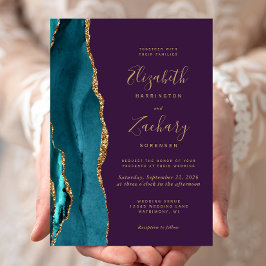 Invitación Boda púrpura de la moderna Agate de Oro Verde azul