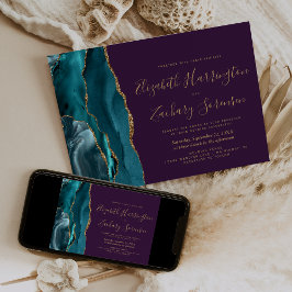 Invitación Boda púrpura de la moderna Agate de Oro Verde azul