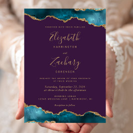 Invitación Boda púrpura de la moderna Agate de Oro Verde azul