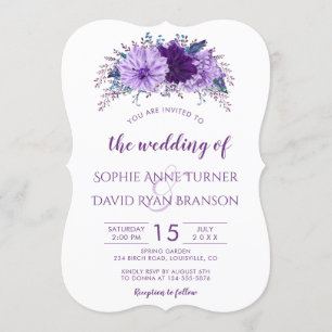Invitación Boda púrpura de la Pluma Floral Boho Lavender