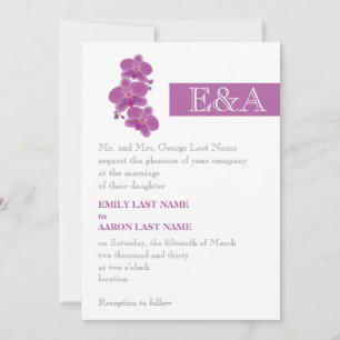Invitación Boda púrpura de rayas modernas y orquídeas radiant