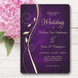 Invitación Boda Púrpura Deep Deep Leaf Gold
