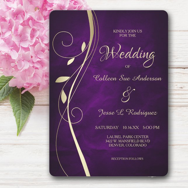 Invitación Boda Púrpura Deep Deep Leaf Gold (Subido por el creador)