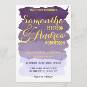 Invitación Boda púrpura del ombre de la acuarela de la