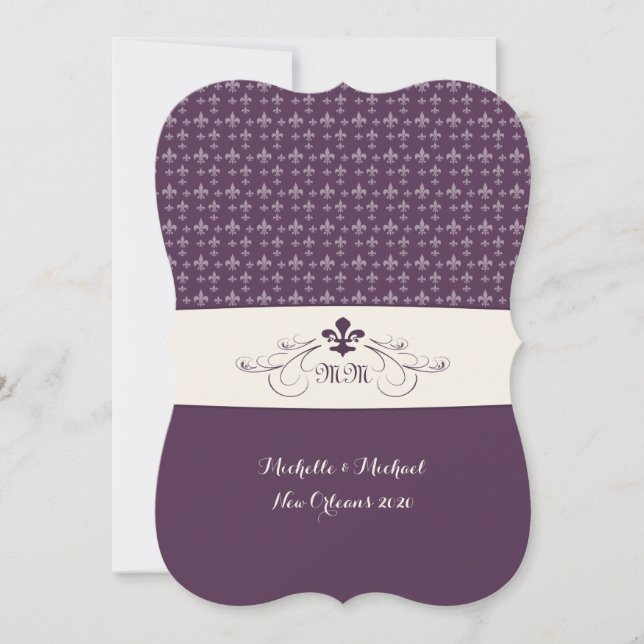 Invitación Boda Púrpura Flor Blanca de Lis (Anverso)