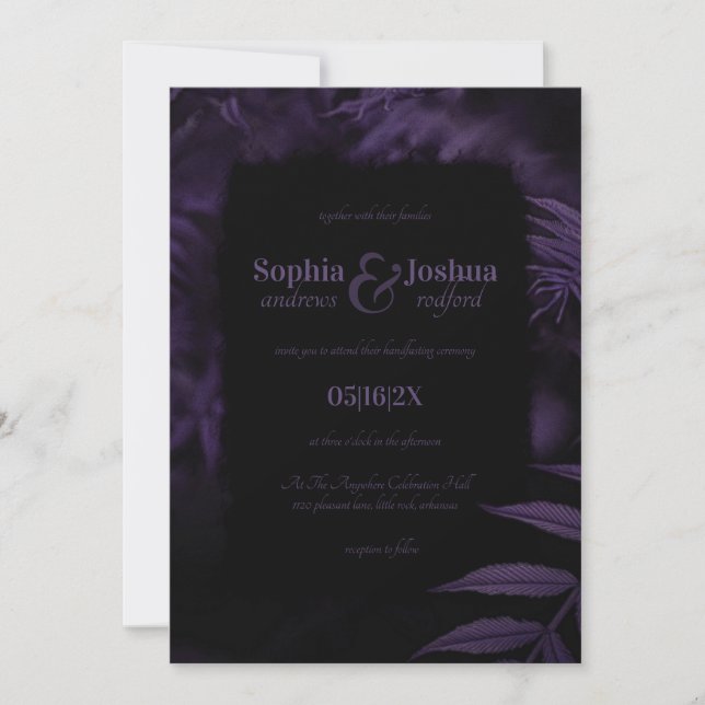 Invitación Boda púrpura gótico Hojas oscuras Ayuno (Anverso)