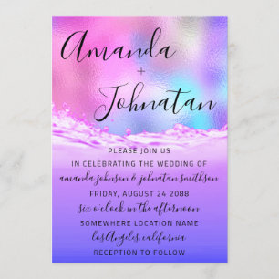 Invitación Boda Púrpura Océano Olas Rosa Playa Océana
