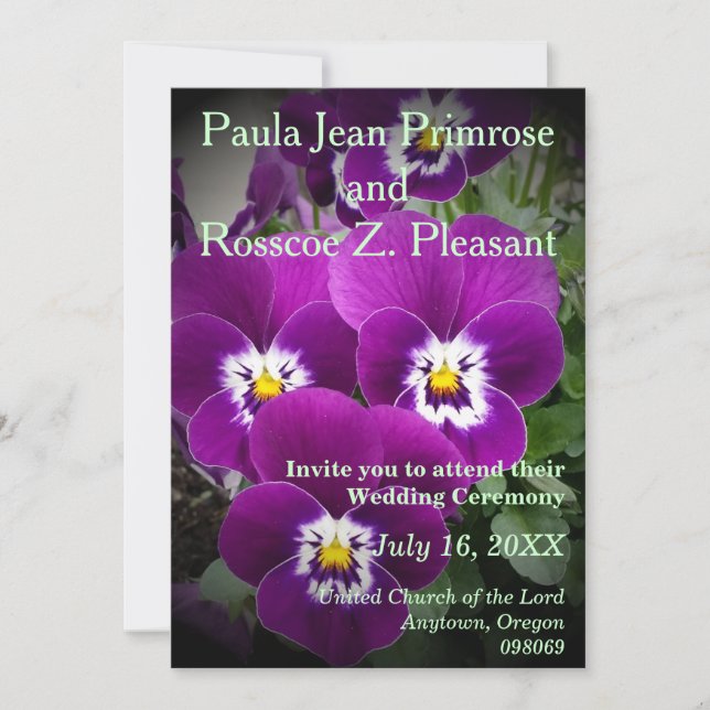 Invitación Boda Púrpura Pansy (Anverso)