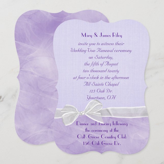 Invitación boda púrpura pastel ceremonia de renovación (Anverso / Reverso)