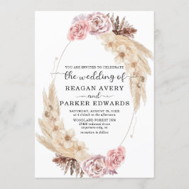 Invitación Boda púrpura Rosa de hierba de Pampas secas