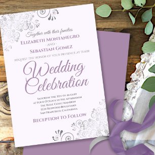 Invitación Boda Púrpura Sencillo Filigree Elegante Plateado