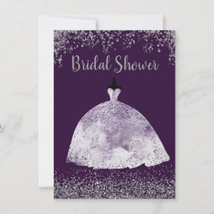 Invitación Boda púrpura Vestido Purpurina Plata Ducha de novi