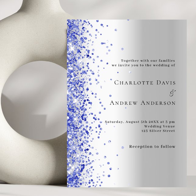 Invitación Boda purpurina azul plateado (Subido por el creador)