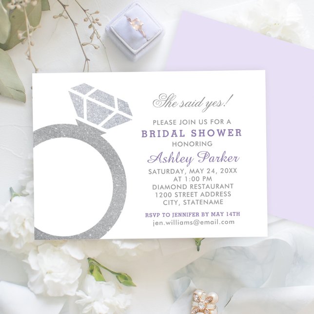 Invitación Boda Purpurina  de anillo de diamantes morado duch (Subido por el creador)