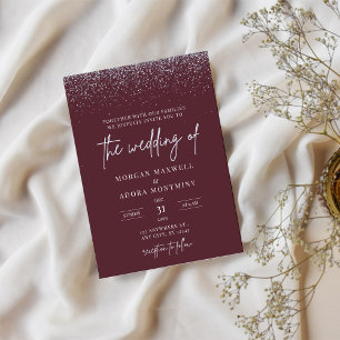 Invitación Boda Purpurina de Borgoña y Plata