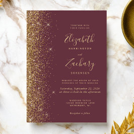 Invitación Boda Purpurina de Burgundy Gold Faux