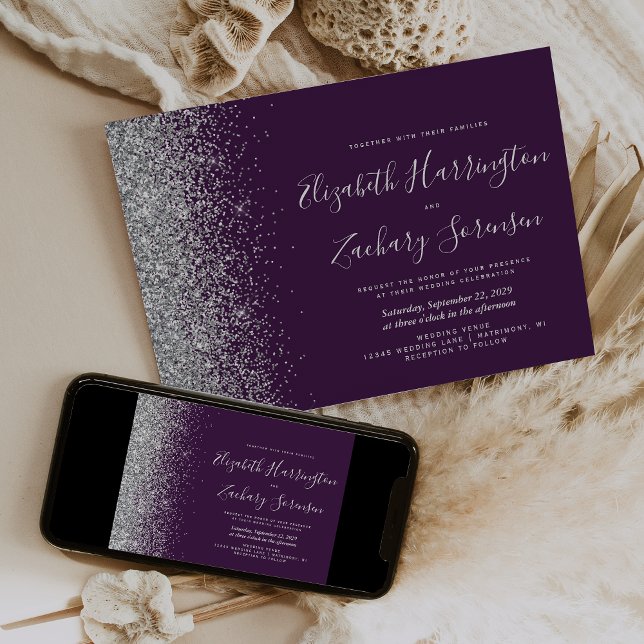 Invitación Boda Purpurina de color púrpura moderno (Subido por el creador)