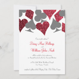 Invitación Boda Purpurina de Destiny Vegas rojo y gris falso