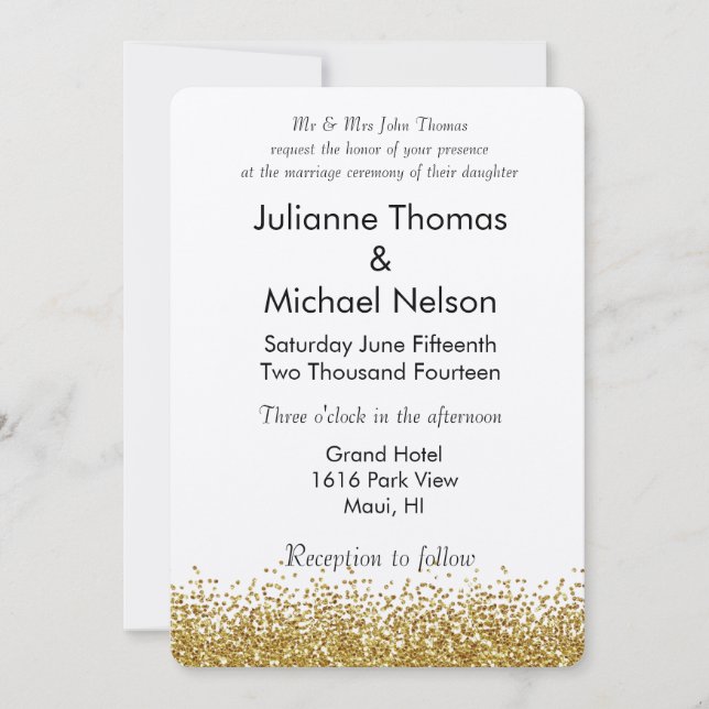 Invitación Boda Purpurina de Faux Gold (Anverso)