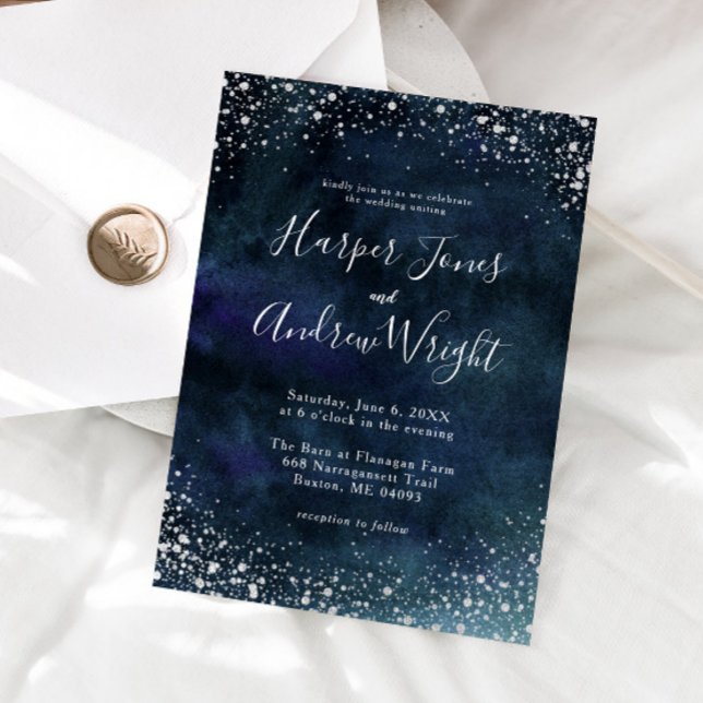 Invitación Boda Purpurina de la Marina Azul de la Noche Starr (Subido por el creador)