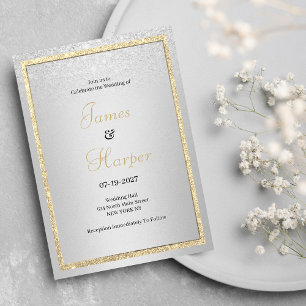 Invitación Boda purpurina de lujo elegante de plata dorada