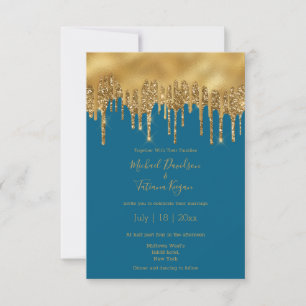 Invitación boda purpurina de oro azul de lujo moderno