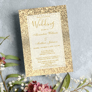 Invitación Boda purpurina de oro blanco elegante de lujo