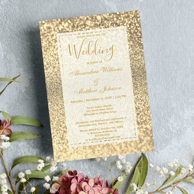 Invitación Boda purpurina de oro blanco elegante de lujo (Luxury elegant white gold glitter Wedding Invitation)