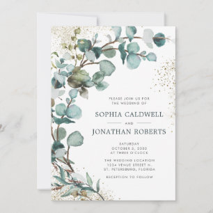 Invitación Boda Purpurina de oro de Eucalyptus All in One