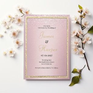 Invitación Boda purpurina de oro de gradiente rosa de lujo
