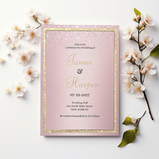 Invitación Boda purpurina de oro de gradiente rosa de lujo ( Luxury pink gradient gold glitter Wedding)