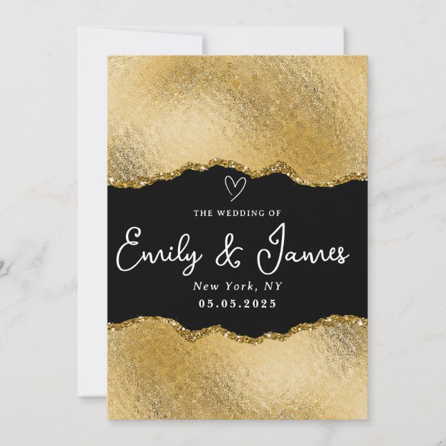 Invitación boda purpurina de oro de moda elegante (Anverso)