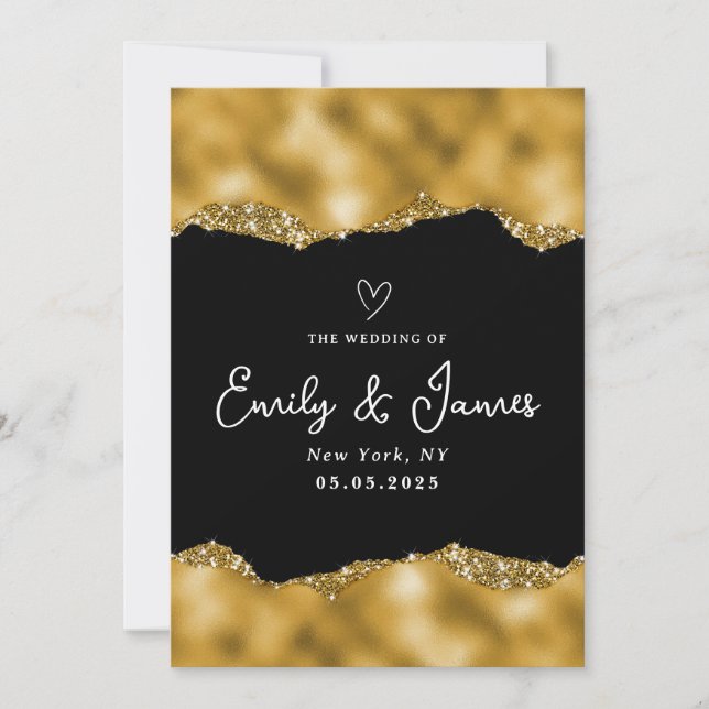 Invitación boda purpurina de oro de moda elegante (Anverso)