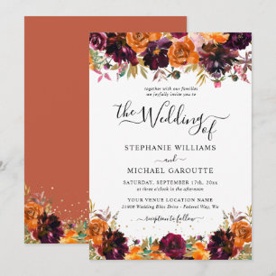 Invitación Boda Purpurina de Oro de Terracota Oral de otoño