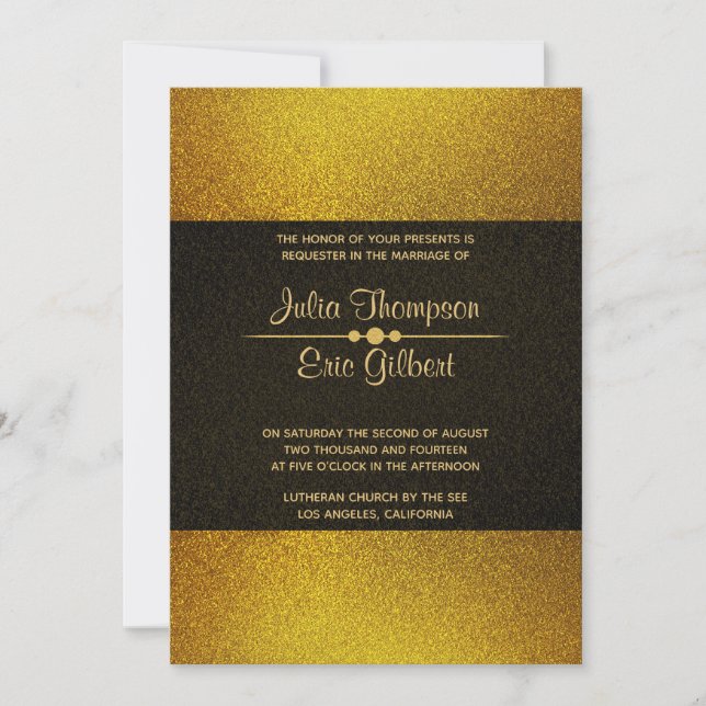 Invitación Boda Purpurina De Oro Más Ligero Y Oscuro (Anverso)