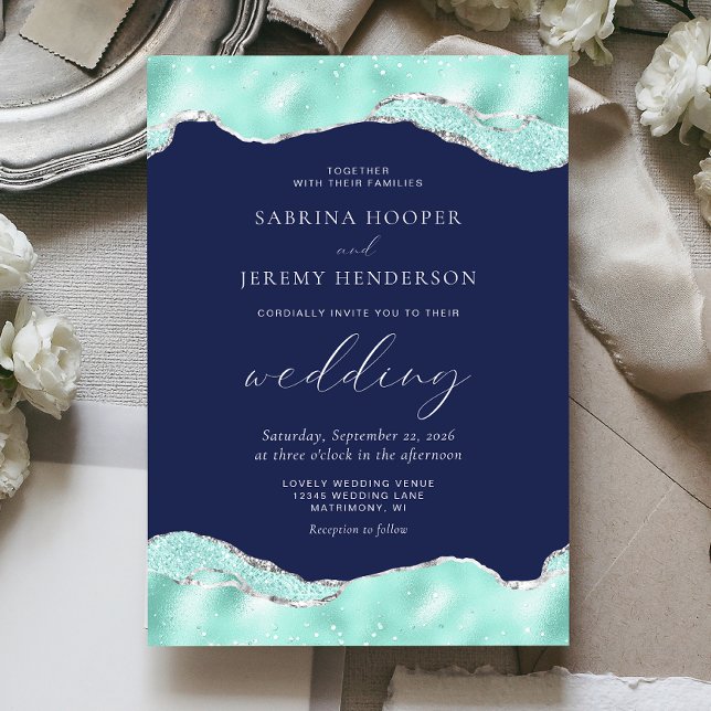 Invitación Boda Purpurina de Relieve metalizado plateado azul (Subido por el creador)