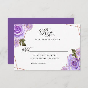 Invitación Boda Purpurina de Rosas morados y dorados RSVP