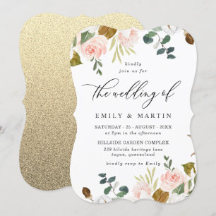Invitación Boda Purpurina de Rubor y White Floral Gold