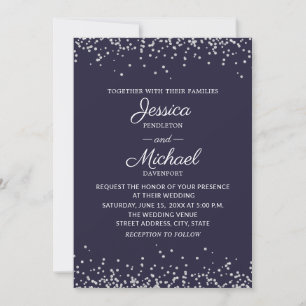 Invitación Boda Purpurina elegante de la Marina Azul Plata