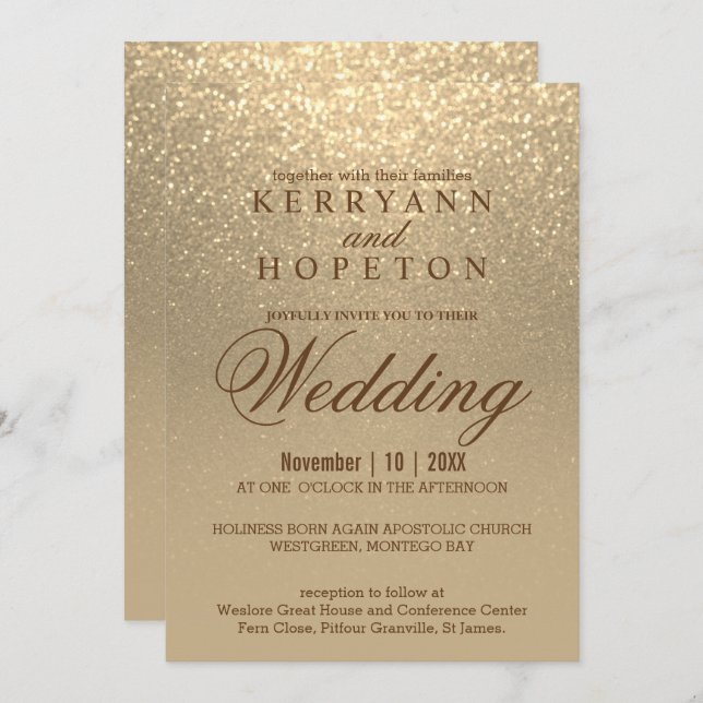 Invitación Boda Purpurina Gold (Anverso / Reverso)