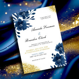 Invitación Boda Purpurina Gold de las flores de color de agua