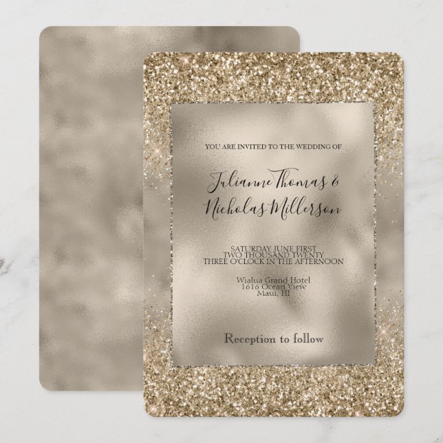 Invitación Boda Purpurina Gold Glam Glitzy (Anverso / Reverso)