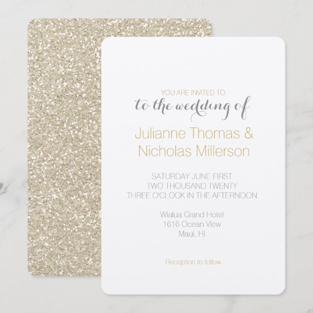 Invitación Boda Purpurina Gold Sparkle Faux (Anverso / Reverso)