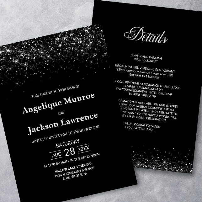 Invitación Boda Purpurina negro todo en uno (Subido por el creador)